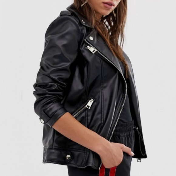 River Island Jackets & Blazers - River Island Vegan Faux Leather Black Moto Jacket